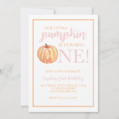 Little Pumpkin Pastel Pink Herfst First Birthday Kaart (Voorkant)