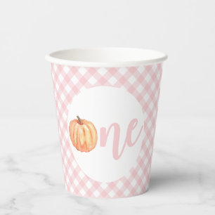Little Pumpkin pastel roze plaid first jarig Papieren Bekers