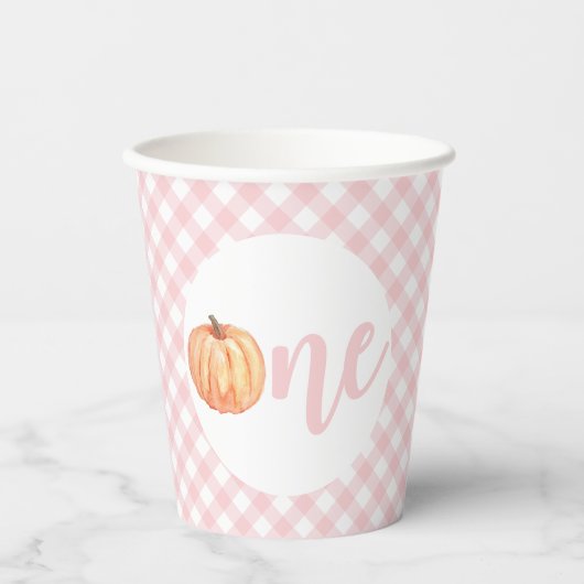 Little Pumpkin pastel roze plaid first jarig Papieren Bekers (Voorkant)