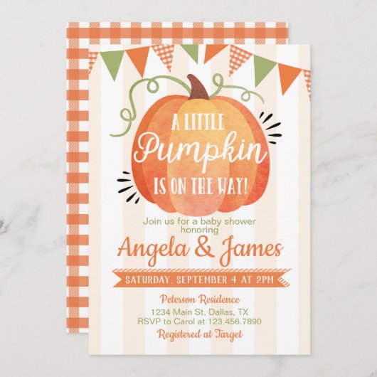 Little Pumpkin Patch Baby shower Invitation Kaart (Voorkant / Achterkant)