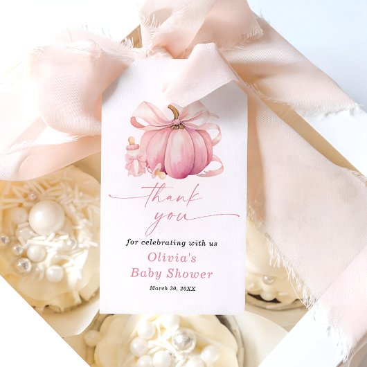 Little Pumpkin Pink Bow Baby shower Bedankt Cadeaulabel