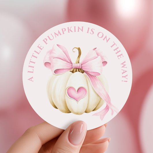Little Pumpkin Pink Bow Baby shower Ronde Sticker
