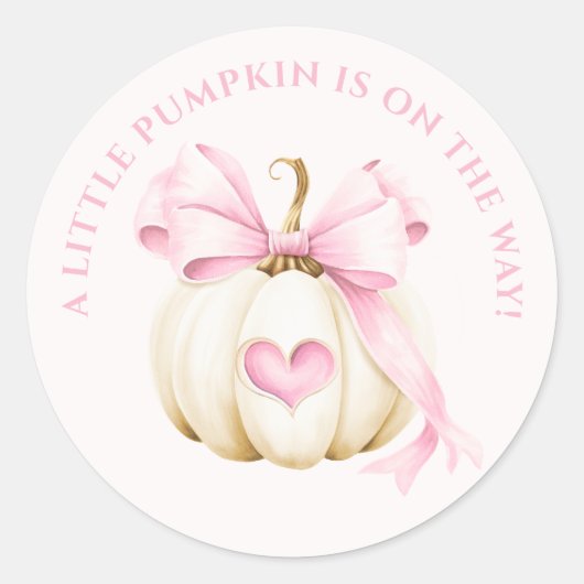 Little Pumpkin Pink Bow Baby shower Ronde Sticker (Voorkant)