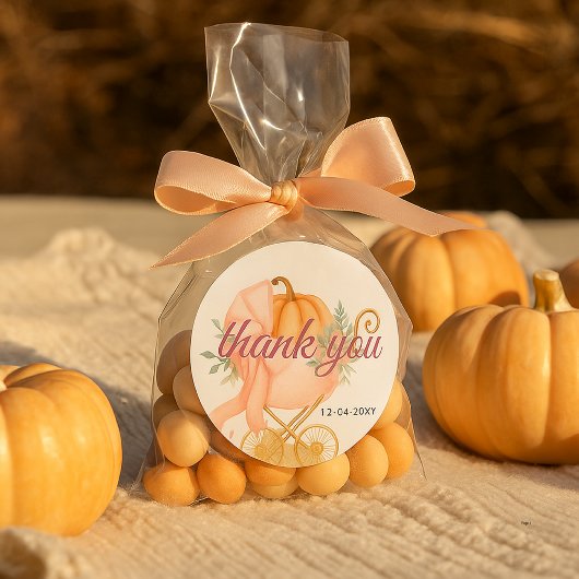Little Pumpkin Pink Bow Thankyou Baby Shower Ronde Sticker