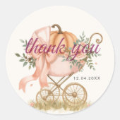 Little Pumpkin Pink Bow Thankyou Baby Shower Ronde Sticker (Voorkant)