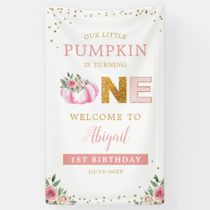 Little Pumpkin Pink Floral 1e Verjaardag Welkom Spandoek