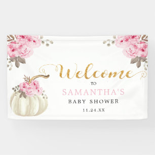 Little Pumpkin Pink Floral Baby shower Welkom Spandoek