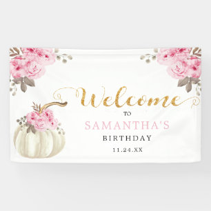 Little Pumpkin Pink Floral Verjaardag Welkom Spandoek