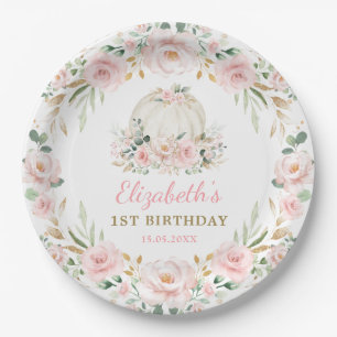 Little Pumpkin Pink Floral Wreatls Birthday Papieren Bordje