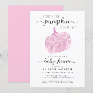 Little Pumpkin Pink Glitter Sparkle Baby shower Kaart