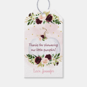 Little Pumpkin Pink Gold Burgundy Baby shower Cadeaulabel