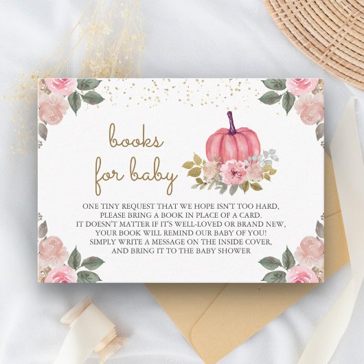Little Pumpkin Pink Gold Floral Book Request Informatiekaartje