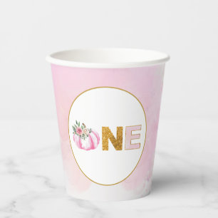 Little Pumpkin Pink Gold Floral Meisje 1e Verjaard Papieren Bekers