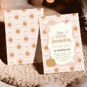 Little Pumpkin Pink Preppy Coquette 1e verjaardag Kaart