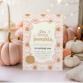 Little Pumpkin Pink Preppy Coquette 1e verjaardag Kaart