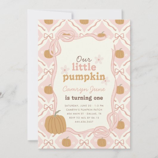 Little Pumpkin Pink Preppy Coquette 1e verjaardag Kaart (Voorkant)