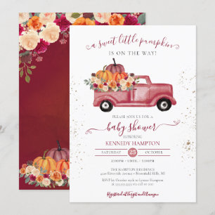 Little Pumpkin Red Herfst Pickup Truck Baby shower Kaart
