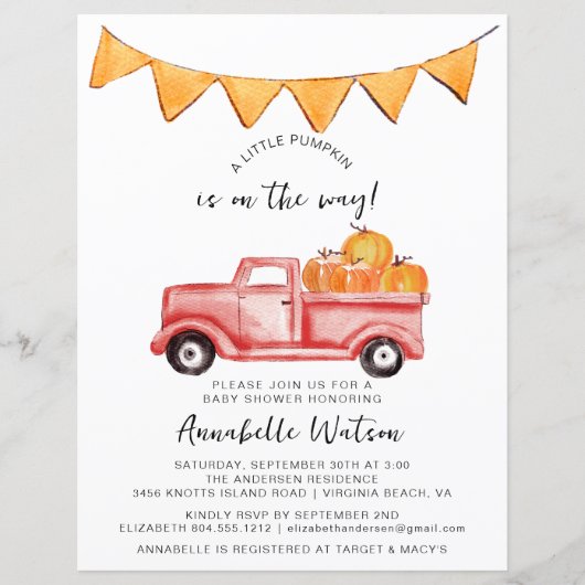 Little Pumpkin Rustic Herfst Baby shower Invitatio (Voorkant)