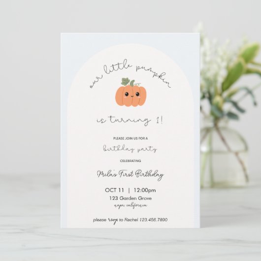 Little Pumpkin’s First Birthday Invitation  Kaart (Staand voorkant)
