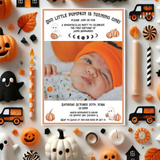 Little Pumpkin Schattige Ghost Foto 1e verjaardag Kaart