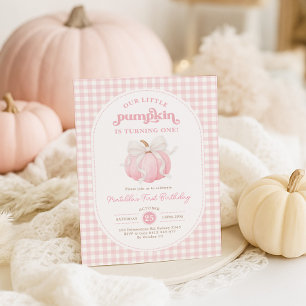 Little Pumpkin Soft Pink Bow 1e verjaardagsfeestje Kaart