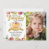 Little Pumpkin Third Birthday Invitation Kaart (Voorkant)