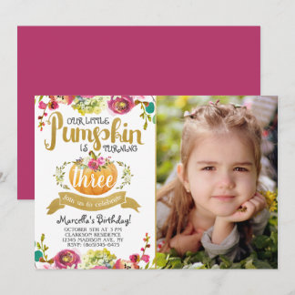 Little Pumpkin Third Birthday Invitation Kaart