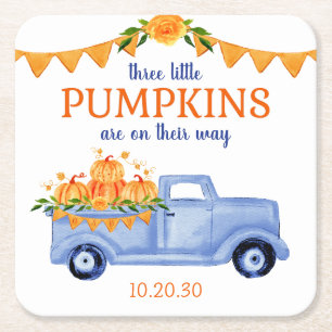 Little Pumpkin Triplet Boy Baby shower Vierkante Kartonnen Onderzetter