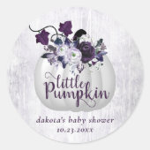 Little Pumpkin | Violet Paars Rustisch Baby shower Ronde Sticker (Voorkant)