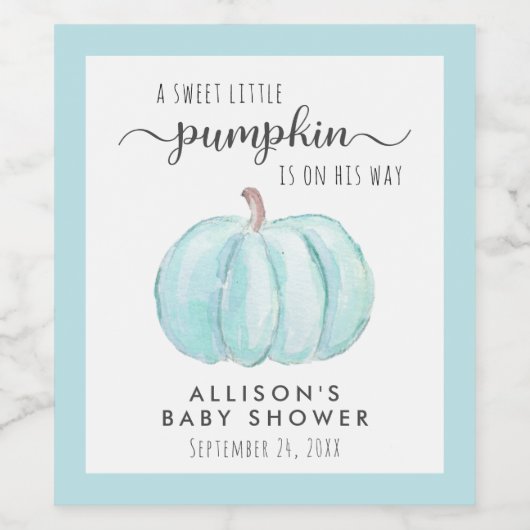 Little Pumpkin Waterverf Baby Boy Shower Wijn Etiket (Enkel label)