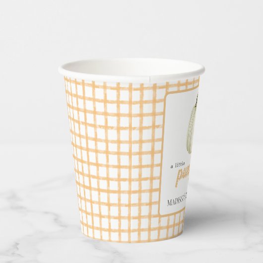 Little Pumpkin Waterverf Plaid Herfst Baby shower Papieren Bekers (Rechts)