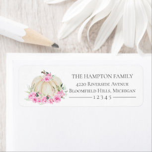 Little Pumpkin White Pink Floral Return Address Etiket