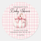Little Pumpkin's Pink Gingham Ronde Sticker (Voorkant)