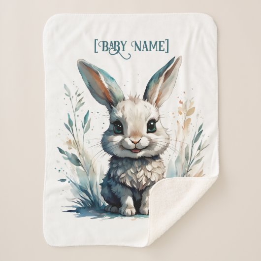 Little Rabbit Blue gepersonaliseerd Sherpa Deken (Voorkant)