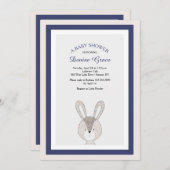 Little Rabbit Blue Invitation Kaart (Voorkant / Achterkant)