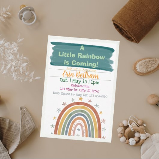 Little Rainbow Coming, Boho Baby Shower  Kaart