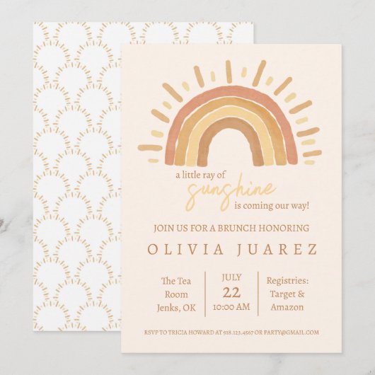 Little Ray of Sunshine Baby shower Invitation (Devant / Derrière)