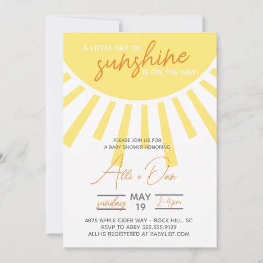Little Ray of Sunshine Baby shower Invitation (Devant)