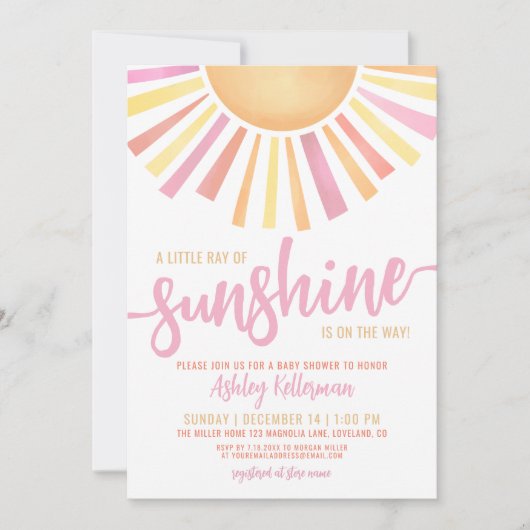 Little Ray of Sunshine Pink Boho Baby shower Kaart (Voorkant)