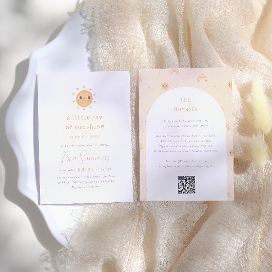 Little Ray of Sunshine QR Girl Baby shower Kaart