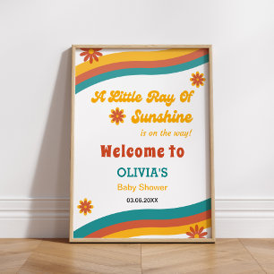 Little Ray of Sunshine Retro Baby shower Welkom Poster