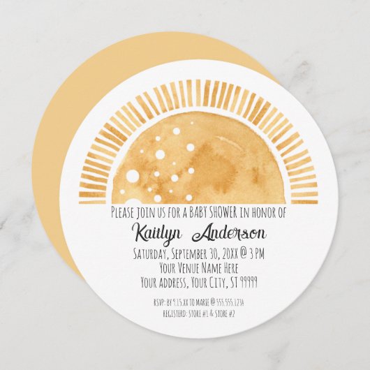 Little Ray of Sunshine Sun Waterverf Baby shower Kaart (Voorkant / Achterkant)