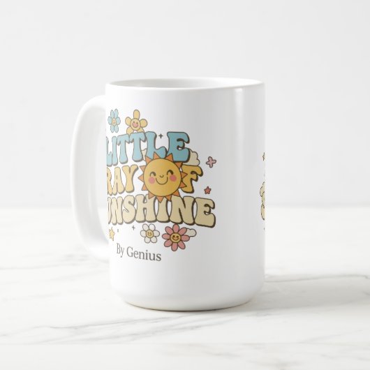 Little Ray of Sunshine T-Shirt, Groovy Retro 70s C Koffiemok (Voorkant links)