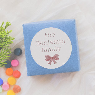 Little Red Bow Aangepaste familienaam Kerstmis Ronde Sticker