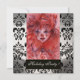 LITTLE RED CLOWN, Black White Damask Champagne Kaart