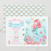 Little Red Head Mermaid Verjaardag Uitnodiging (Voorkant / Achterkant)