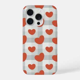 Little red hearts cozy gingham pattern Preppy iPhone 15 Pro Hoesje
