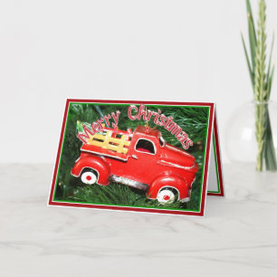 Little Red Pick-up Truck Kerstannament (2) Feestdagen Kaart