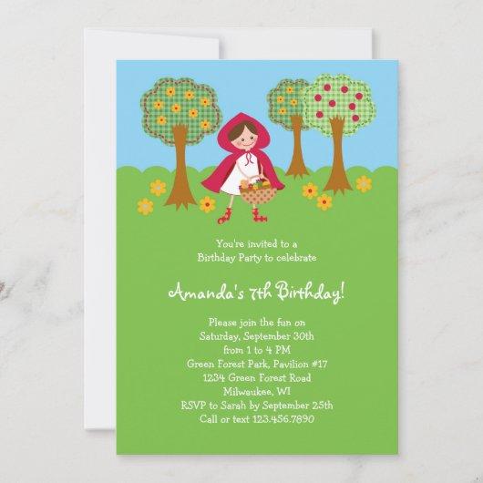 Little Red Riding Hood Birthday Invitation Kaart (Voorkant)