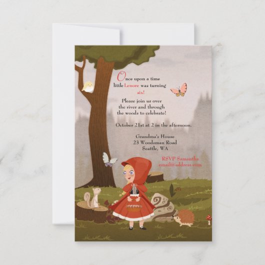 Little Red Riding Hood Birthday Party Invitation Kaart (Voorkant)